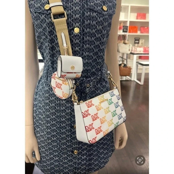 Michael Kors tech attach Crossbody xbody Rainbow Optic White Multi NWT